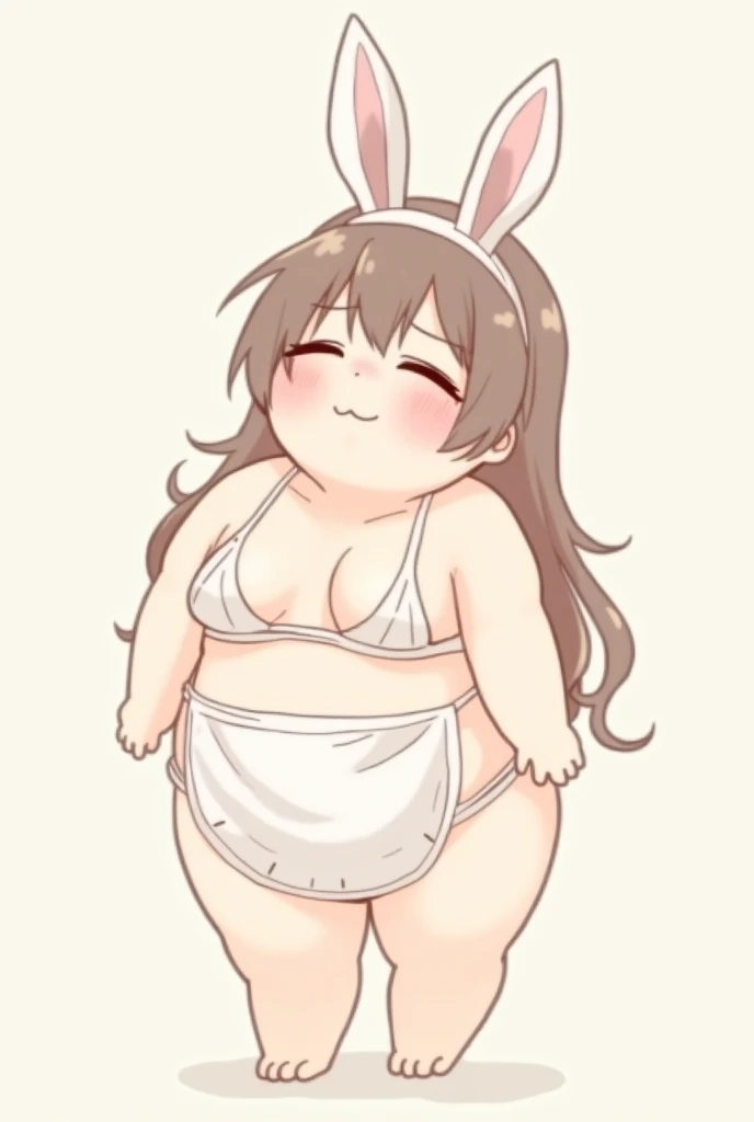   handwritten style chibi character， Japanimation   　，Moe　 ，woman，　 comics 　 2D　， rabbit ears， Transparent bikini， apron， estrus，Minimum，  chubby in clothes ，Mom，bbw，foot