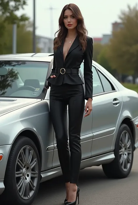 Roma next to her 2003 Mercedes w211 in a random location