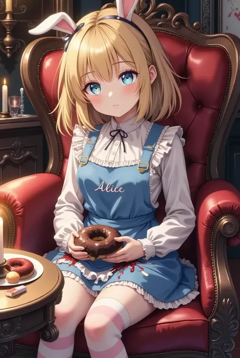 masterpiece, ultra-detailed,cute japan anime illustration, a blend of adorable and eerie aesthetics,Jiraikei, a young girl with striking, glowing blue eyes, her wide-eyed gaze filled with a mix of innocence and unsettling intensity. She sits on a luxurious...