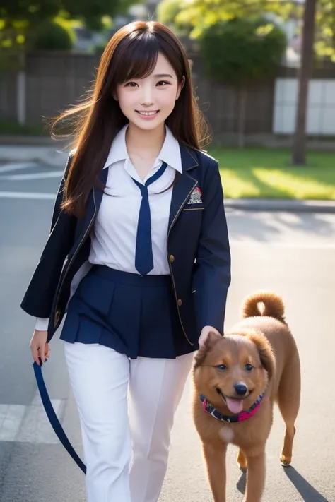 (A cute girl with a smile walks her dog in Kawahara)
uniform　Bust 0.8　 long hair　
