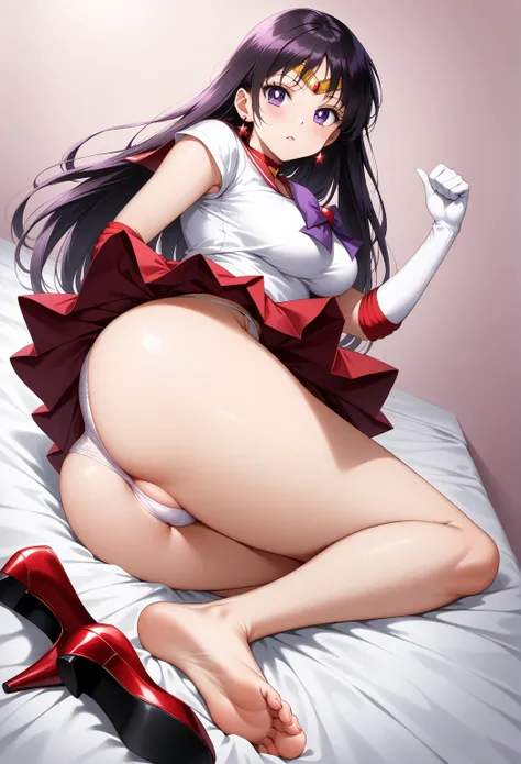 (masterpiece,   best quality,     Very Aesthetic with an Apron ,   More details),   complicated details, 4K, Ahhh,   long hair,     black hair,   tiara  ,   earrings,   Red Choker,   Red Sailor Collar,    purple bow tie ,    white t-shirt ,   elbow gloves ...