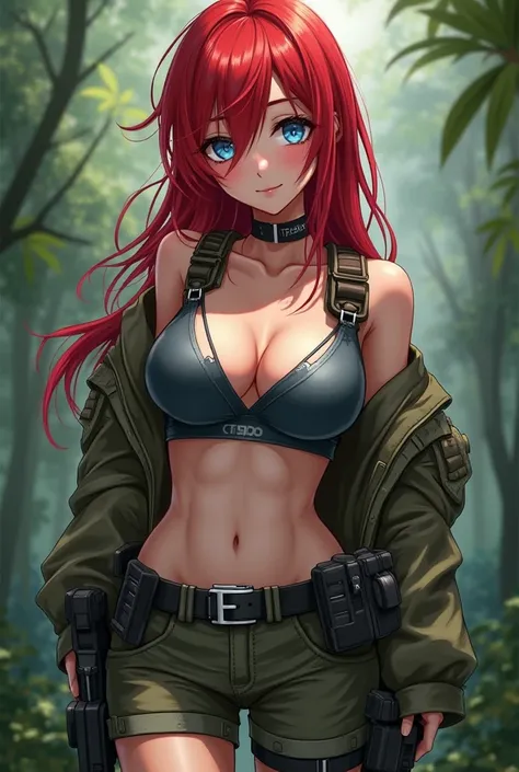 masterpiece:1.2, best quality, detailed,Super high quality,perfect anatomy, anime style , 8k digital painting, BREAK Beautiful white skin ,red hair, blue eyes, very detailed eyes, slim, 20 y.o. ,1girl, smiling, solo, medium breast, BREAK wearing an tactica...