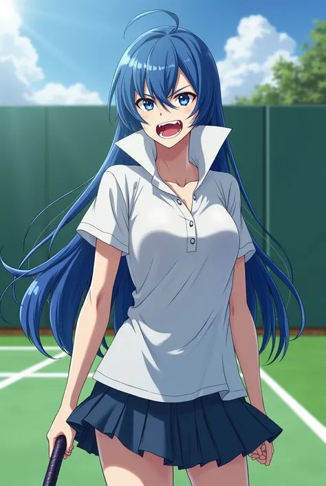 Fire Emblem, Blue haired Lucina looking angry while wearing a Massive Popped Collar Polo with her collar Fully Popped up while playing Tennis