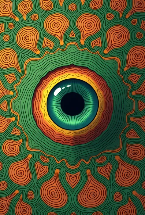 psychedelic eye pupil without reflection with green and orange madalas 2d