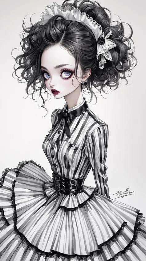 Tim Burton illustrations、 fashion illustration、 extremely realistic 、