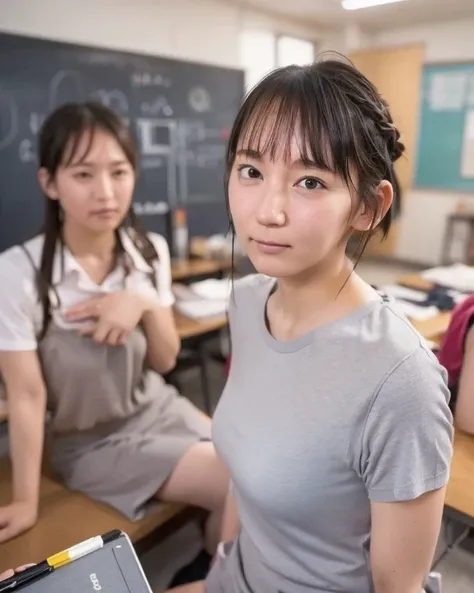       とてもかわいい  high school studentsの年齢の女の子達が複数写ったプライベート写真 ,   Multiple cute high school girls are studying in the school classroom on a summer afternoon ,  natural body shape,((Innocent)),     real skin without makeup       ,         extremely detailed col...