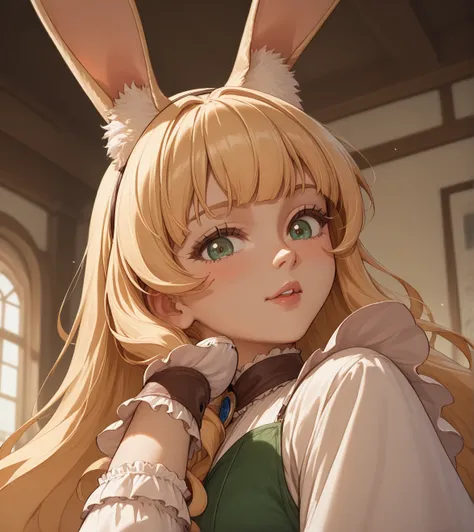 Uma garota coelho  anime com orelhas de coelho cabelos castanho roupas medieval bonita e olhos azuis senario em um riacho em uma floresta vista corpo todo  Animal ears,  Animal ears,  bunny ears , 