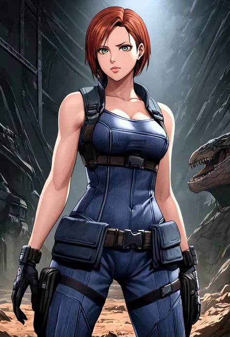 sfw 1 big-breasted girl、only，whole body lesbian，standing，((character Regina from the game Dino Crisis))，prehistory，Sci-fi fantasy design，character concept design， pretty face and eyes ， masterpiece， best quality angle，best resolution，high-definition detail