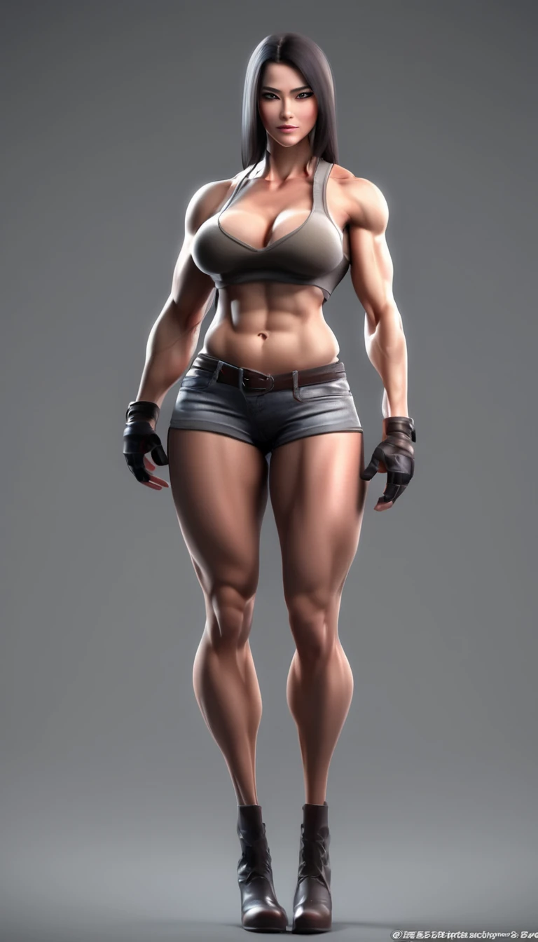 3d, full body, A women with enormously long thick and muscular defined legs and wide hips