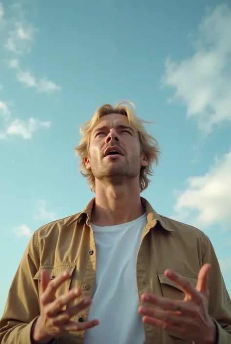 A video where a blond man can already talk about the love of the Lord Jesus where you can see the sky