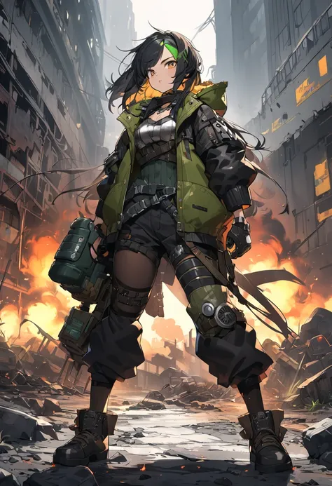 Viltrumite hero, post-apocalyptic punk outfit, fighter, thick black hair, 8k high definition