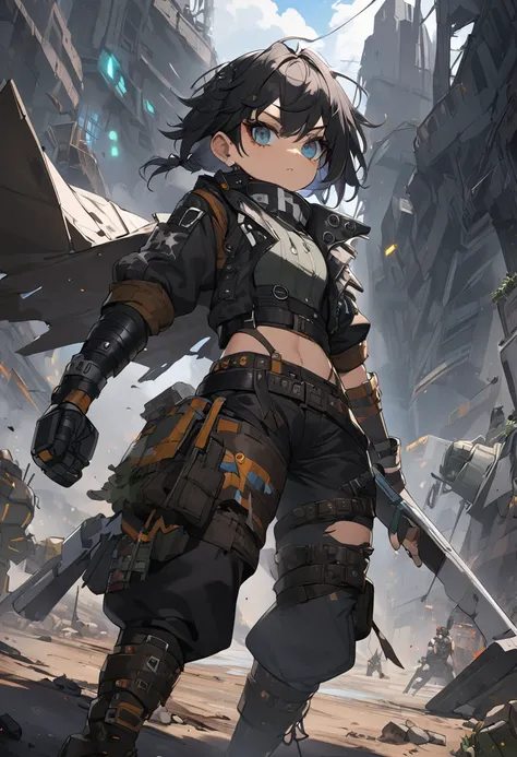 Viltrumite hero, post-apocalyptic punk outfit, fighter, thick black hair, 8k high definition