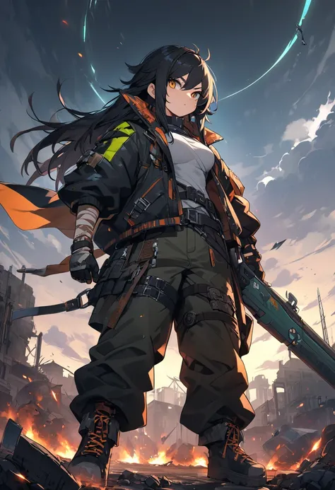 Viltrumite hero, post-apocalyptic punk outfit, fighter, thick black hair, 8k high definition