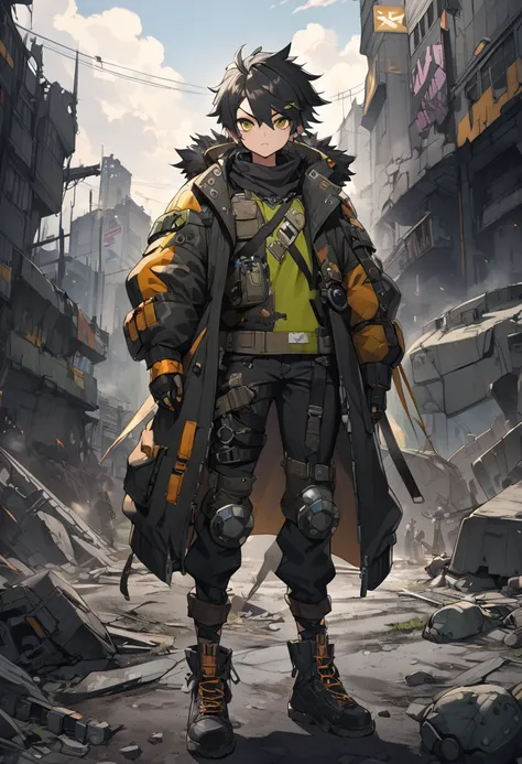 Viltrumite hero, post-apocalyptic punk outfit, fighter, thick black hair, 8k high definition