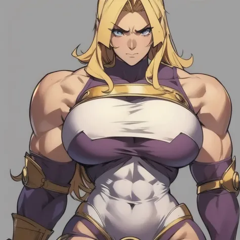 anime bodybuilder waifu,   pretty face, Serious,  perfect body,  shaped body , abdomen,  big boobs, Muscular