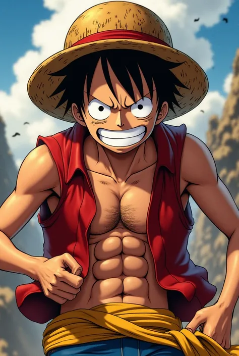 Monkey D. Luffy with hat mad