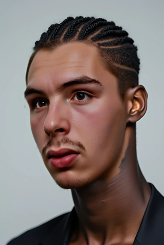  I am a young male with short African braids styled backwards, precisely aligned for a clean and modern look 