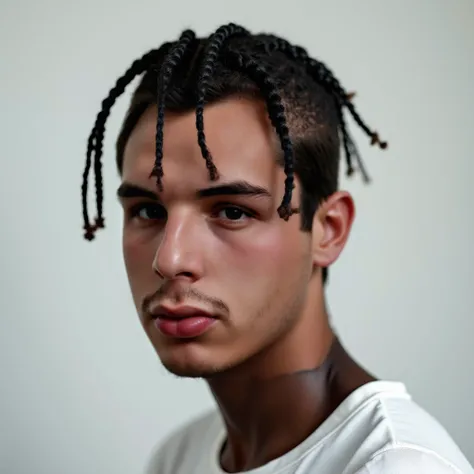  I am a young male with short African braids styled backwards, precisely aligned for a clean and modern look 