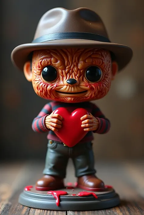 Create a Funko Pop by Freddy Krueger in love, with a heart, with base and color 