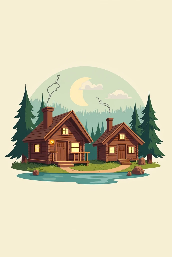 Create the image of animated cabins for a simpler logo