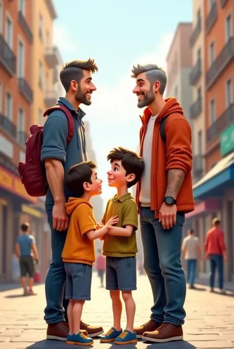 Men with two young boys on the street 