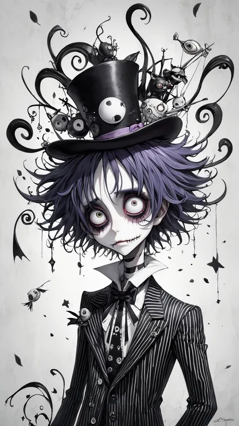 Tim Burton style 、male、Madness、