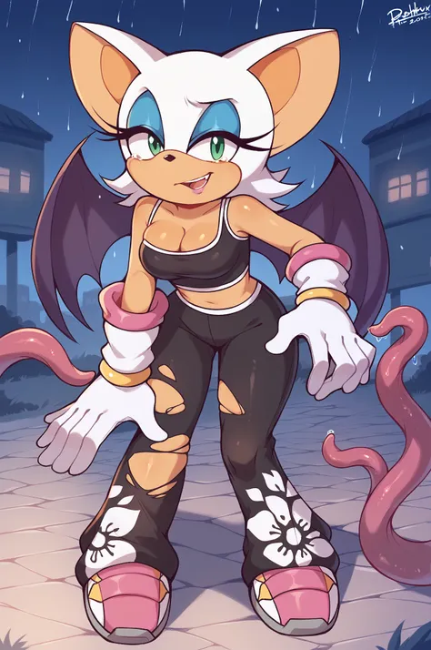 score_9, score_8_up, score_7_up,score_6_up,score_5_up, source_furry,riders rouge, 1girl, solo, full body, medium breasts, green eyes, eyeshadow, blue eyeshadow, makeup, bat wings, tail, furry female, looking at viewer, smile, happy, standing, leaning forwa...