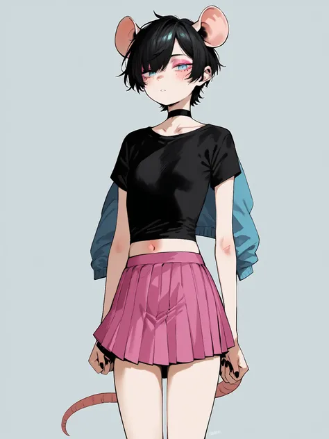 score_9, score_8_ top, score_7_ top, score_6_ top, score_5_ top, score_4_ top, rating_ questionable ,
BREAK
Black hair femboy,  short hair,  tousled hair , rat,  light blue eyes ,  ,  Pink eyeshadow ,
BREAK
соло,  standing,  black top tube ,  black mini sk...