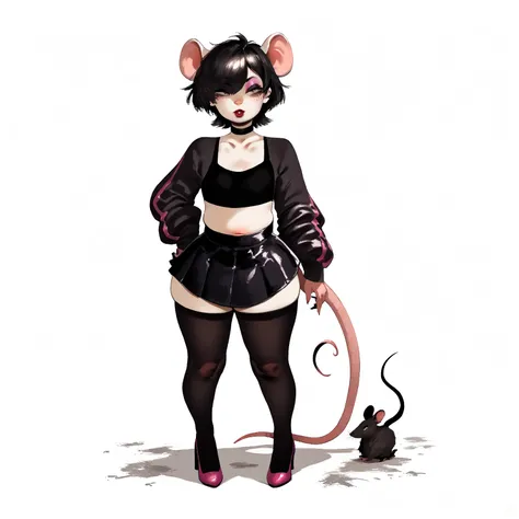 score_9, score_8_ top, score_7_ top, score_6_ top, score_5_ top, score_4_ top, rating_ questionable ,
BREAK
Black hair femboy,  short hair,  tousled hair , rat,  brown eyes, red lips,  Pink eyeshadow ,
BREAK
соло,  standing,  black top tube ,  black mini s...