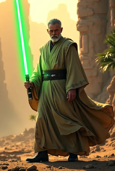 Master Jedi Kaelan with Green lightsaber 