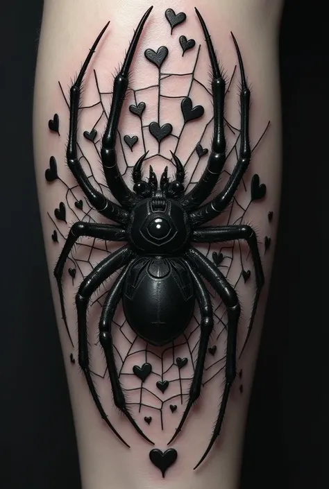 Black Widow Spider and Black Hearts Tattoo Design 