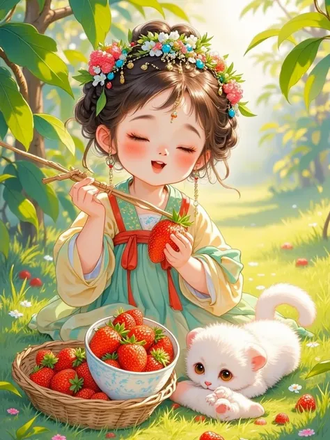     Little cute，PICKING STRAWBERRIES IN THE ORCHARD