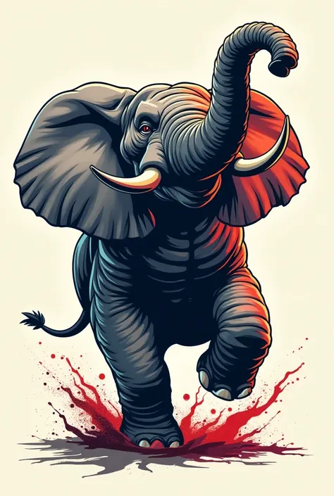 A sports style design of a Elephant stomping on the ground, no background