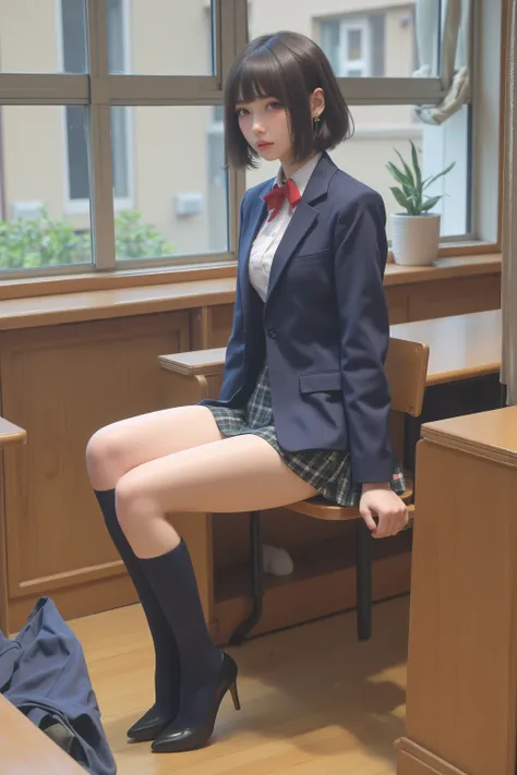  she wears the cutest high school uniform in the world、 Japanese high school girl 、The model is attractive, rich breasts , Beautiful bra, ( one girl 、 photorealistic:1.4、 Official Art、 ultra-detailed、 beautiful and aesthetic 、 beautiful faces、​masterpiece、...