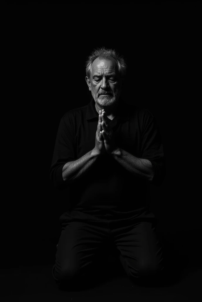 Photo of a man praying with a black background 