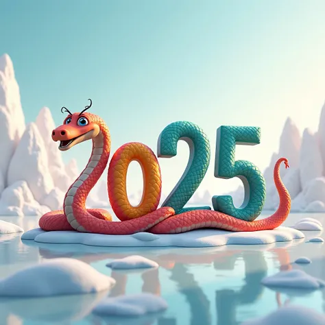 create me a wallpaper about the year 2025. The number 2025 is the cartoon snake that makes up that number. That snake moves to create the numbers.