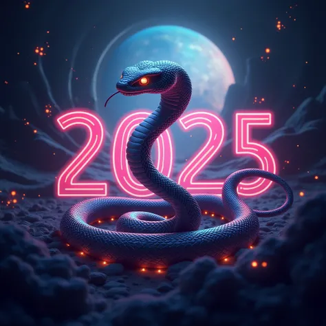 wallpaper year 2025. mascot is snake. create animation. have number 2025 