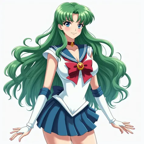 Make me Sailor Neptune adult anime Long hair,  green hair, Senos grandes,  blue eyes,  Simple background ,  illustration, 