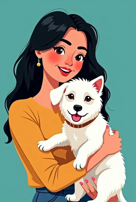 there is a woman holding a small white dog in her arms, a picture by Elaine Duillo, instagram, pop art, profile picture, profile image, mai anh tran, profile pic, dang my linh, with dogs, scandy and arender, 3 0 years old woman, 30 years old woman, profile...