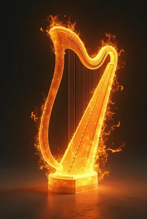 Make an image of a minimalist harp on fire 