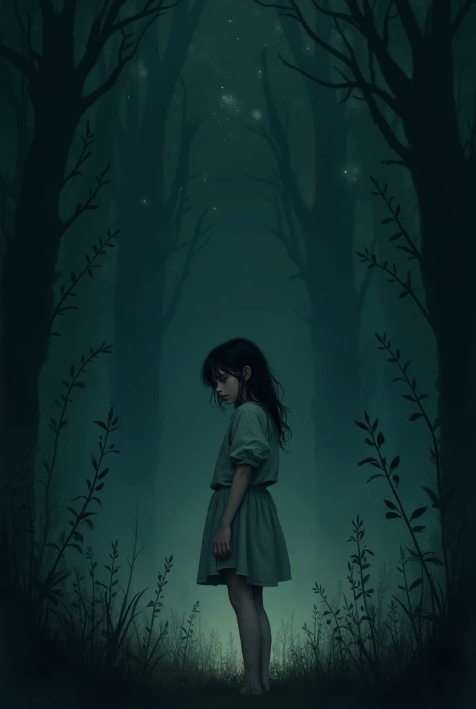 The cover of a book with a lonely girl in the dark