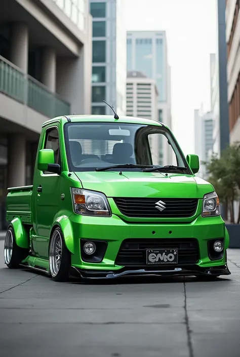 Suzuki carry pickup modifikasi stance low with bodykit, green color 