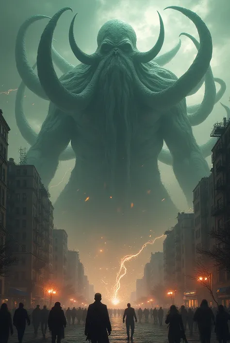 Cthulhu destroying a city in the midst of the apocalypse