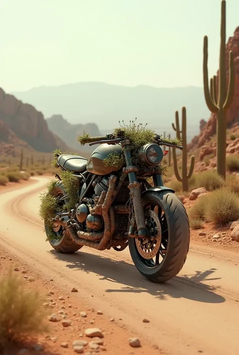 A kawasaki full made of desert plant  desert road 