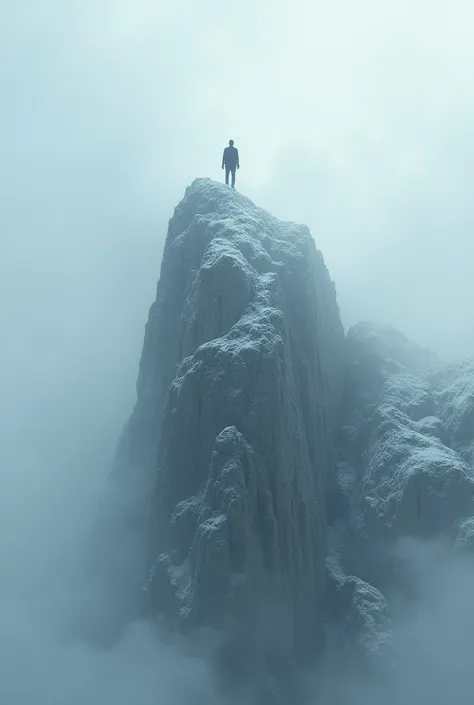 A man vanishing on top of a mountain