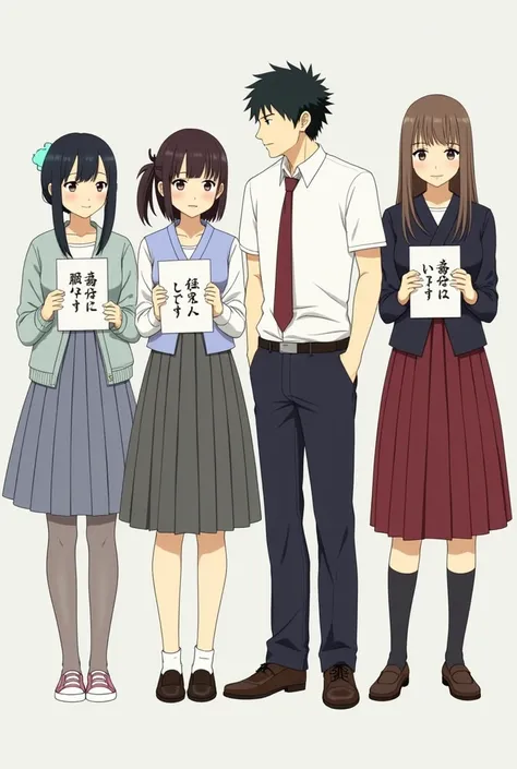 4 people：2 young women（Yui Hirasawa, the soft-voiced girl，Around 24 years old。Nakano Azusa, the soft-voiced girl，也是Around 24 years old），They all wear everyday clothes。A Japanese woman around the age of 26， wearing a kimono。A young man around 30 years old，T...