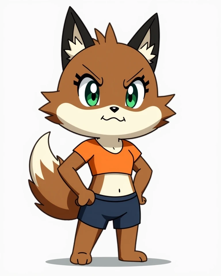 Character Design in Chargeman Ken! Style
In the Chargeman Ken! anime style, the character would have a simplified yet expressive design with bold, thick outlines and flat colors, reminiscent of the show's limited animation. Her fur would be a solid brown w...