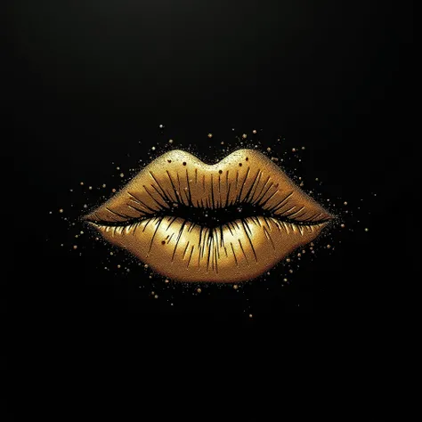 Kiss mark in the color gold,  black background,  high resolution. 16k