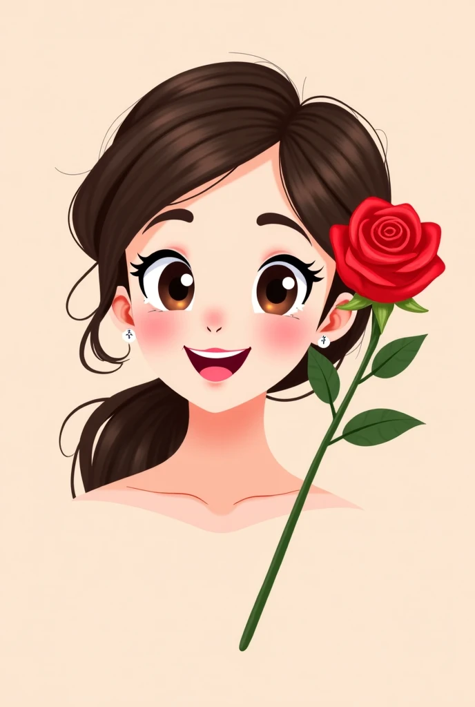 Woman putting a red rose over her ear,  cartoon