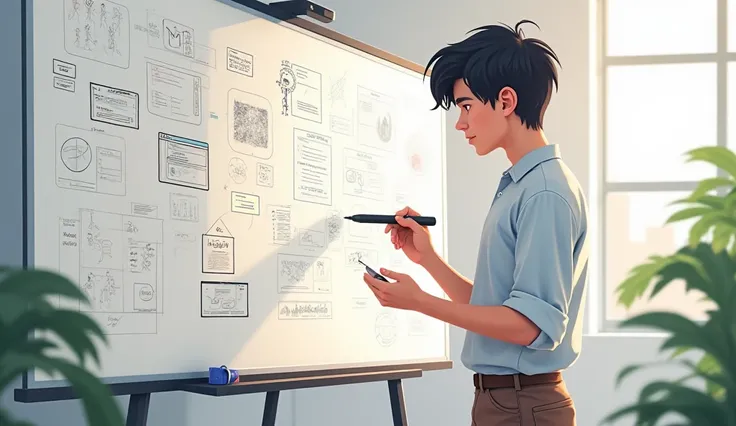 Image Prompt:
"A teenager brainstorming ideas on a whiteboard, with creative drawings and notes, determined to improve."